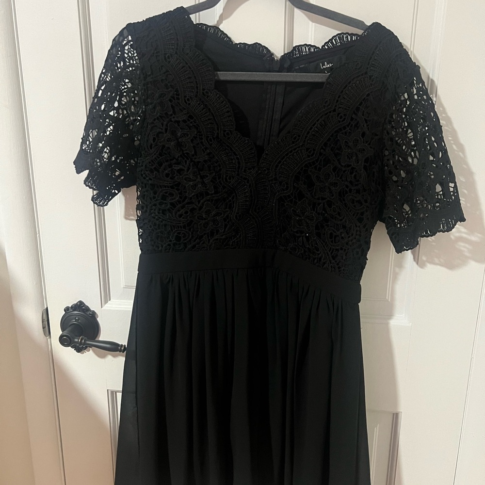 Lulu's Black Mini Sundress with Flutter Sleeves and V-Neck for Night Out